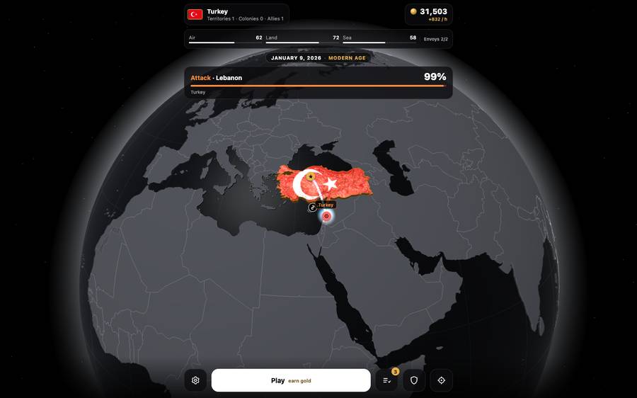 An attack on the globe: an arc from one country to its neighbour